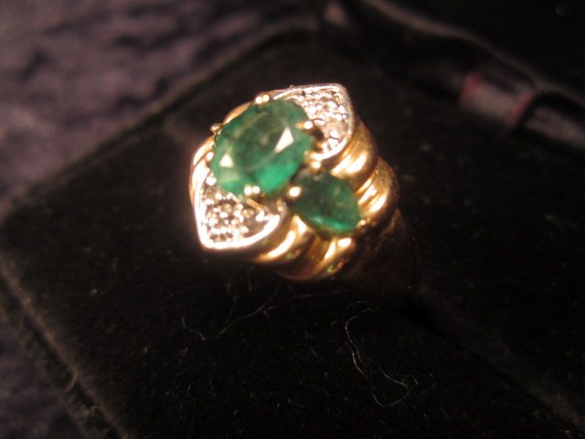 Emeralds and Diamonds Cluster Ring 14K Gold Emeralds and Diamonds Cluster Ring 14K Gold