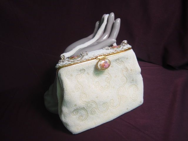 White Beaded Purse made in France for Walborg White Beaded Purse made in France for Walborg