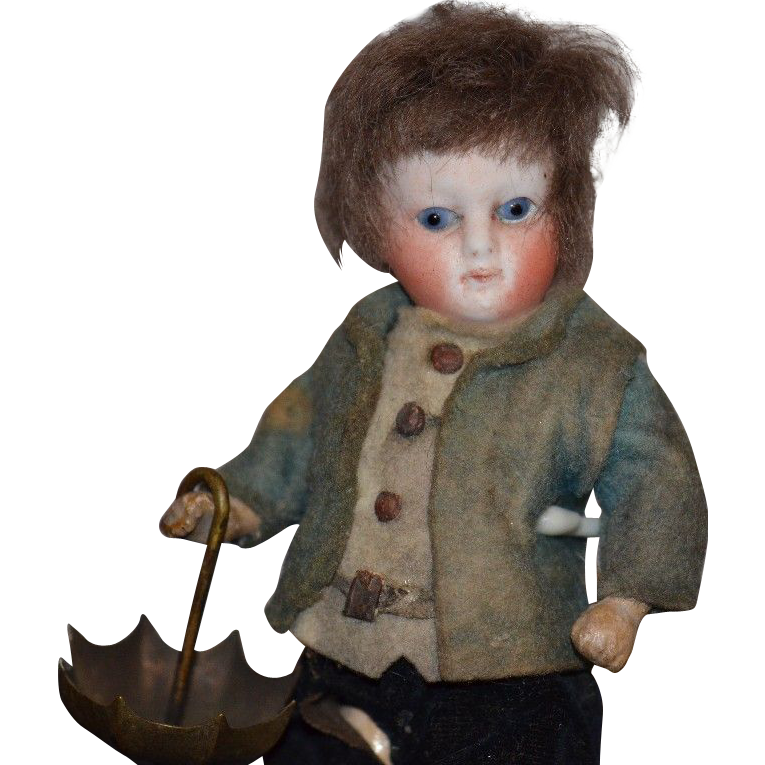Antique Bisque Miniature Doll Boy Swivel Neck French Doll House Antique Bisque Miniature Doll Boy Swivel Neck French Doll House