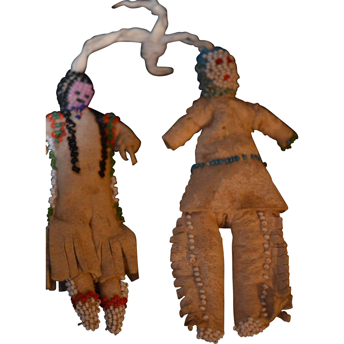 Old Native American Dolls Leather Beaded Indian Doll Set Cloth Old Native American Dolls Leather Beaded Indian Doll Set Cloth