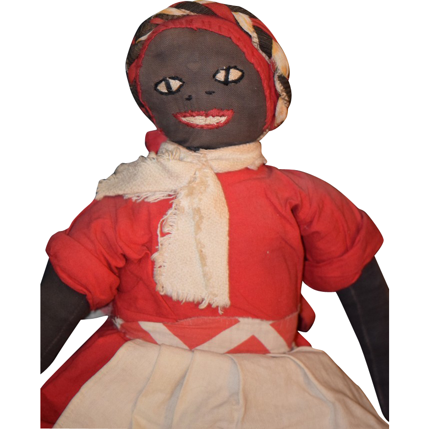 Antique Doll Black Cloth Rag Doll Unusual from oldeclectics on Ruby Lane