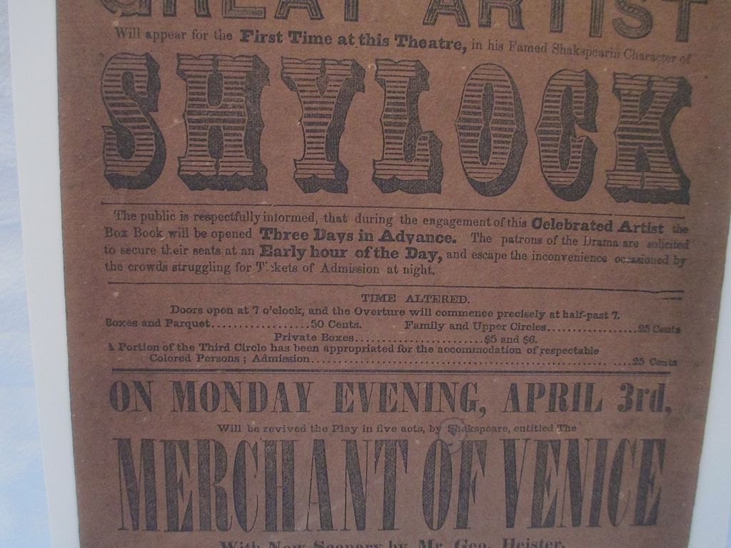 Broadway Theatre Broadside Playbill, circa 1853 Broadway Theatre Broadside Playbill, circa 1853