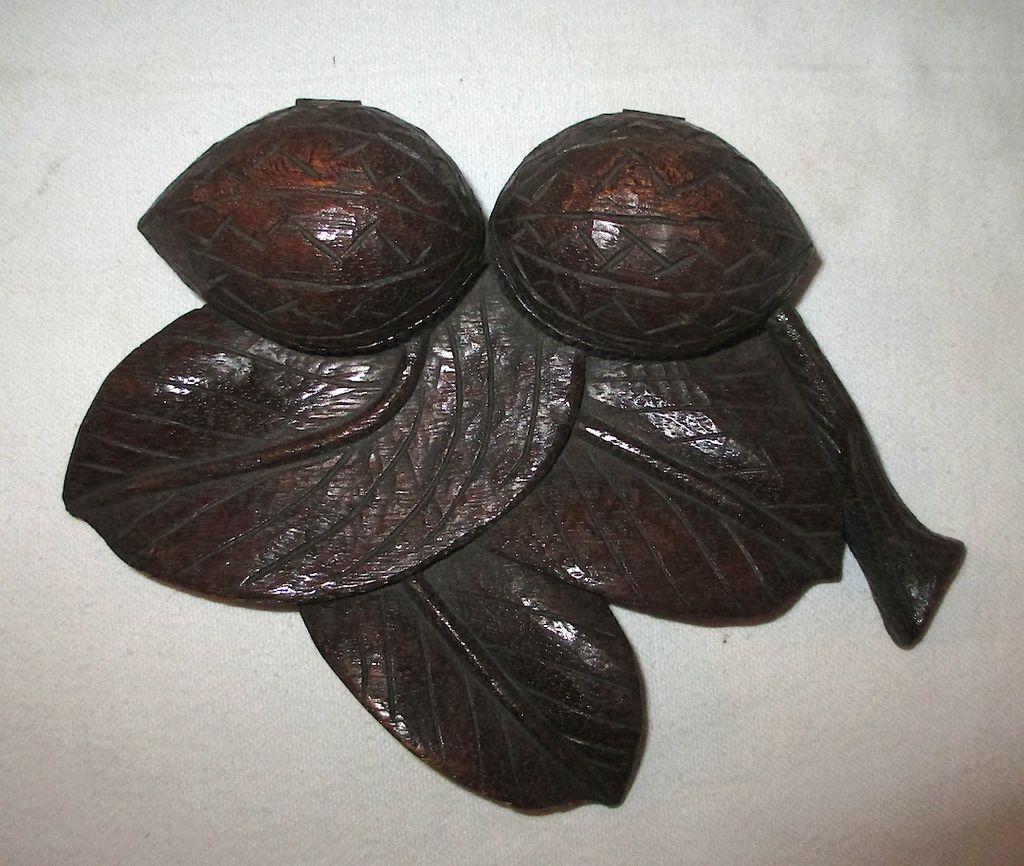Carved Wood Double Inkwell Carved Wood Double Inkwell