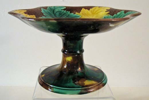 Vintage Majolica Compote, Colorful Leaf Design Vintage Majolica Compote, Colorful Leaf Design