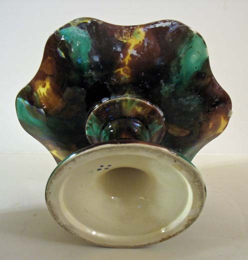 Vintage Majolica Compote, Colorful Leaf Design Vintage Majolica Compote, Colorful Leaf Design