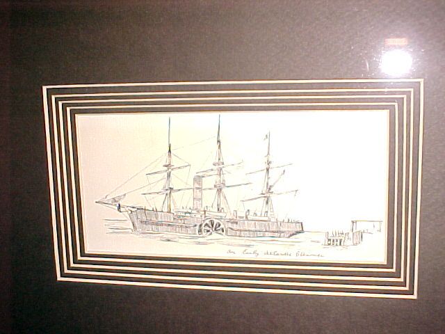 Original Pen & Ink Drawing "An Early Atlantic Steamer" 19th C. Original Pen & Ink Drawing "An Early Atlantic Steamer" 19th C.