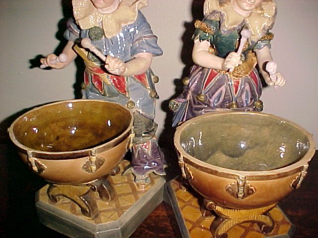 Rare Pair Majolica Drummers C.1890 Bros, Urbach, Austria Rare Pair Majolica Drummers C.1890 Bros, Urbach, Austria