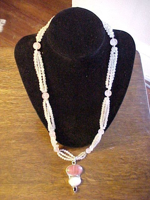 Estate Necklace Rose Quartz Carnelian Garnet signed SJ Sterling Silver Estate Necklace Rose Quartz Carnelian Garnet signed SJ Sterling Silver