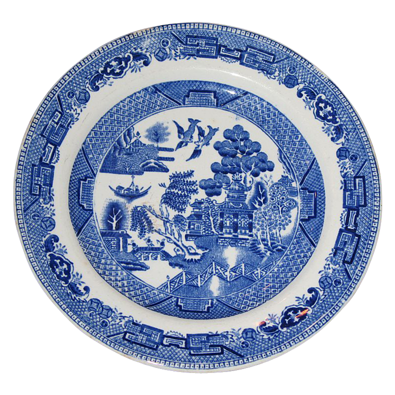 Semi-vitreous bread and butter plate by Ridgeway China Co. Blue Willow pattern. Semi-vitreous bread and butter plate by Ridgeway China Co. Blue Willow pattern.