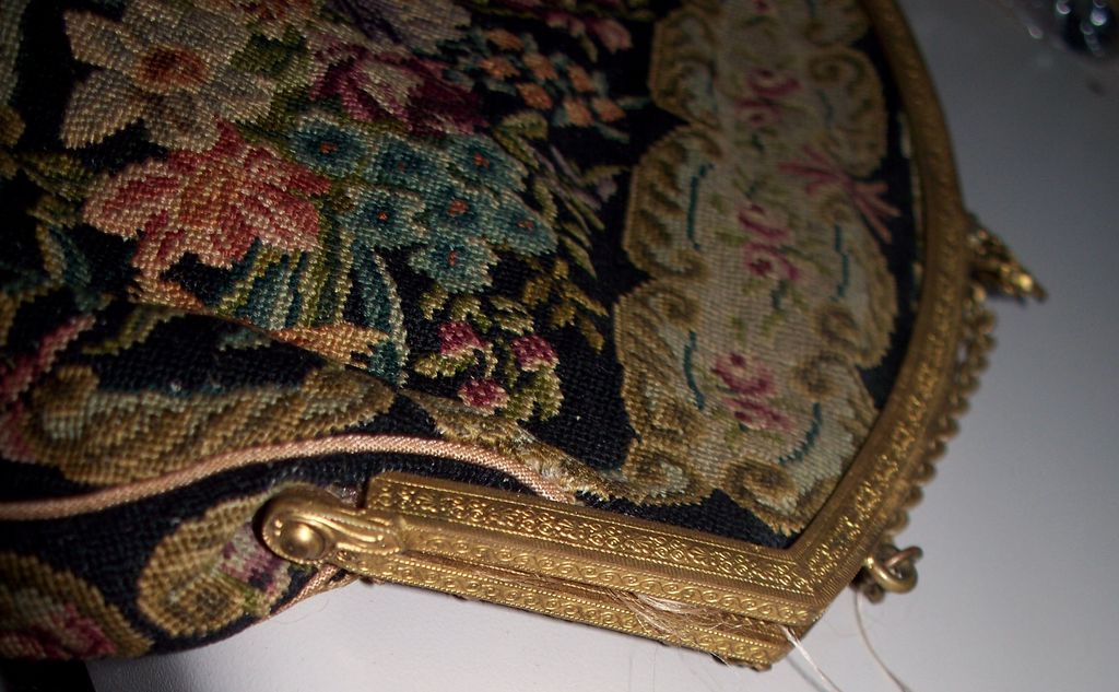 Antique Needlepoint "Petit Point" Purse with Jewels Austrian Antique Needlepoint "Petit Point" Purse with Jewels Austrian