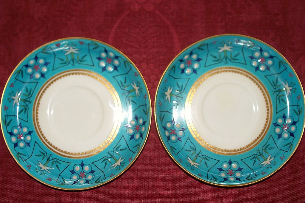 Tiffany Enamelled Saucer Plates by Royal Worcester Porcelain Co. Tiffany Enamelled Saucer Plates by Royal Worcester Porcelain Co.