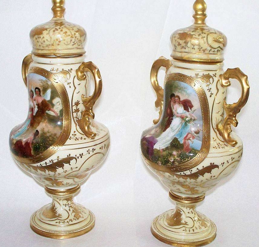 Pair of Royal Vienna Covered Vases. Signed by Artist circa 1890 Pair of Royal Vienna Covered Vases. Signed by Artist circa 1890