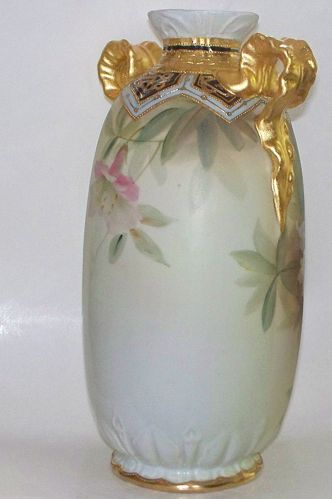 Antique Nippon "Green Wreath" Azaleas & Calla Lilies Vase c, 1900 Antique Nippon "Green Wreath" Azaleas & Calla Lilies Vase c, 1900