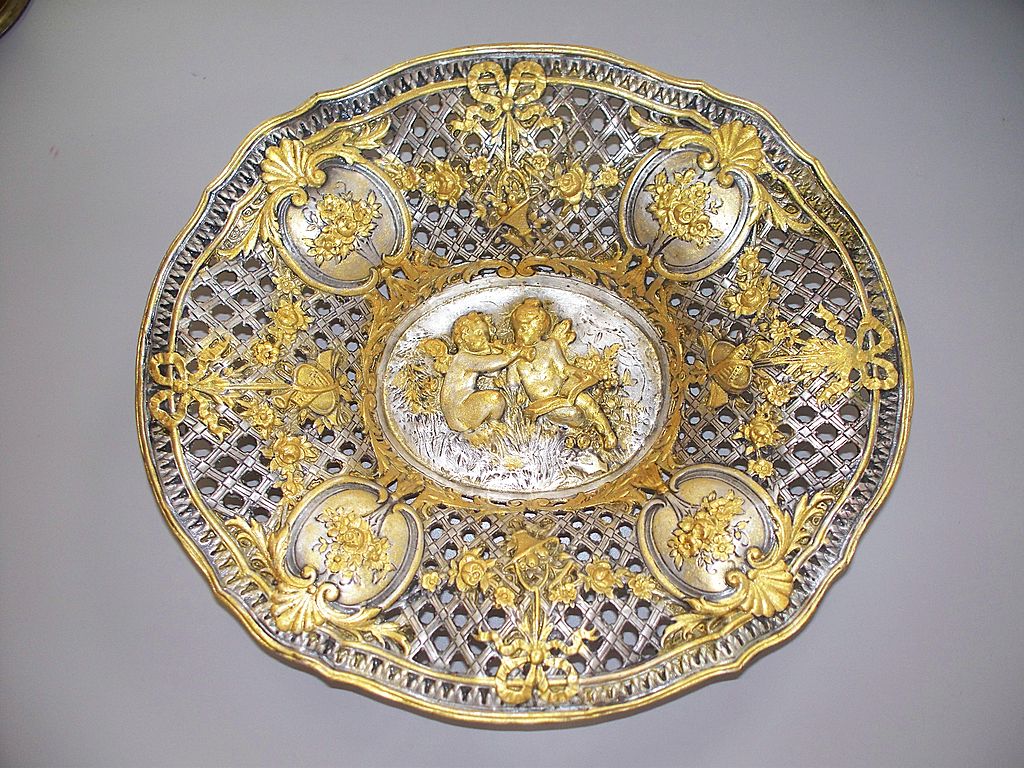 French Repousse Silver over Copper Cherub Basket Circa 1890 French Repousse Silver over Copper Cherub Basket Circa 1890