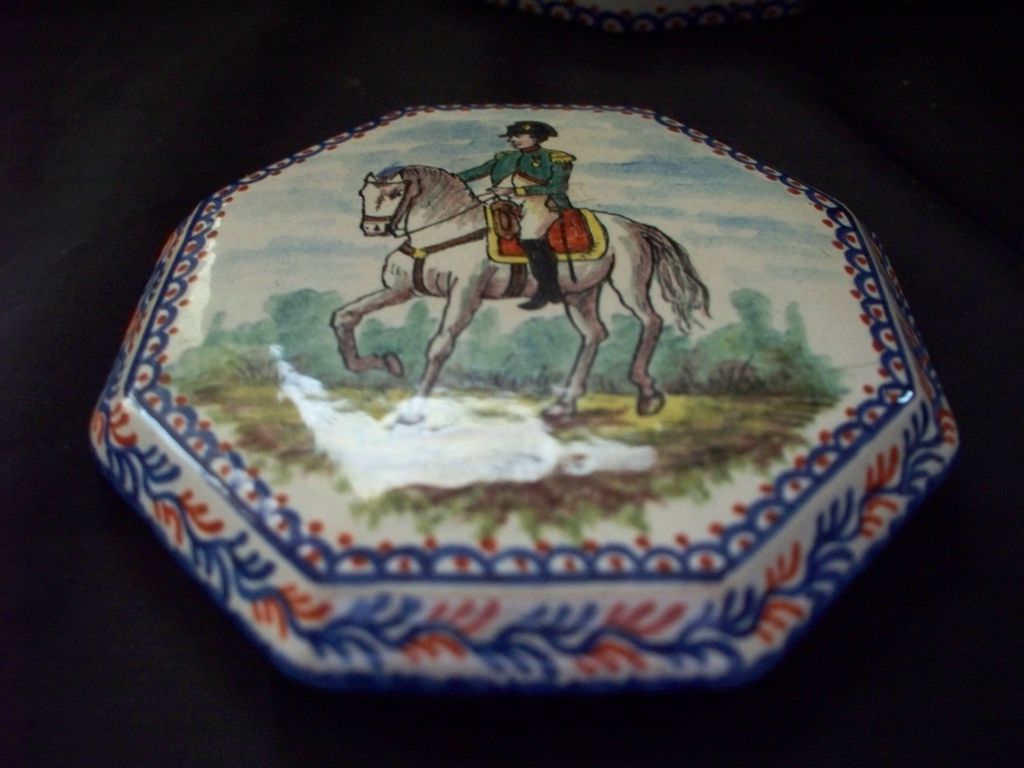 Antique French Faience " Napoleon" Tin-Glazed Octagon Box with Butterflies Antique French Faience " Napoleon" Tin-Glazed Octagon Box with Butterflies
