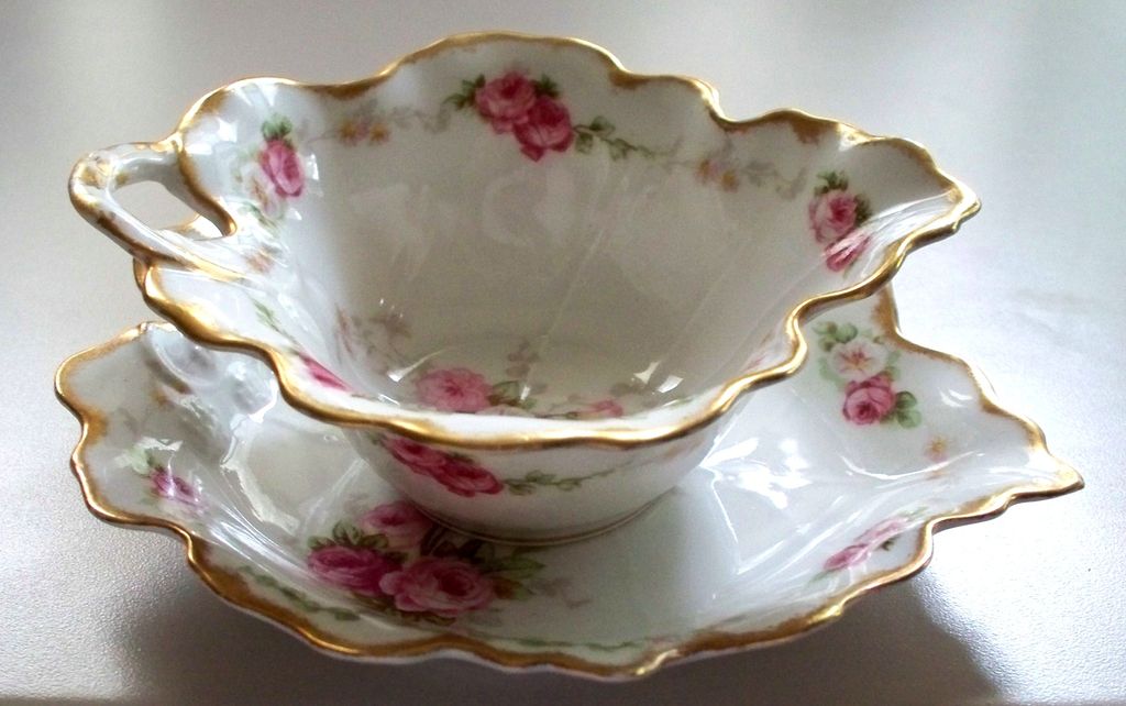 Beautiful Large Limoges Elite Works Leaf Bowl & Tray Date 1896 from