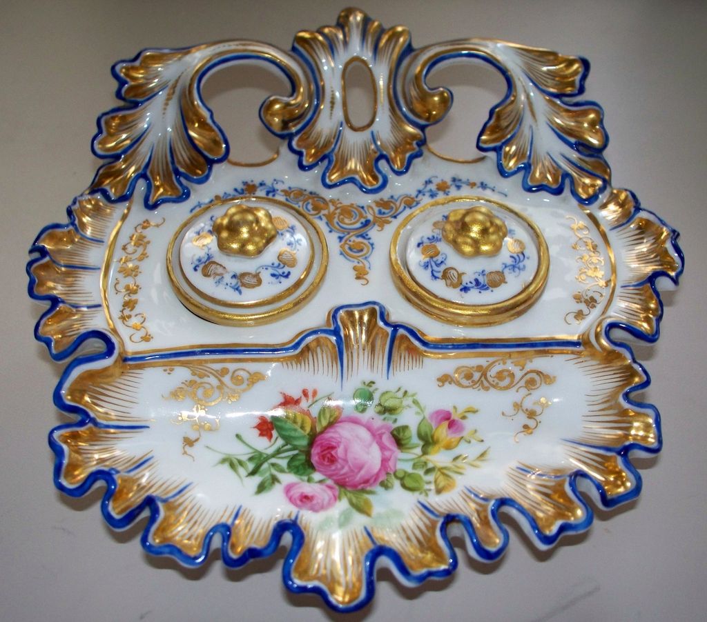 Sevres Style Inkwell with Roses.. circa 1880's Sevres Style Inkwell with Roses.. circa 1880's