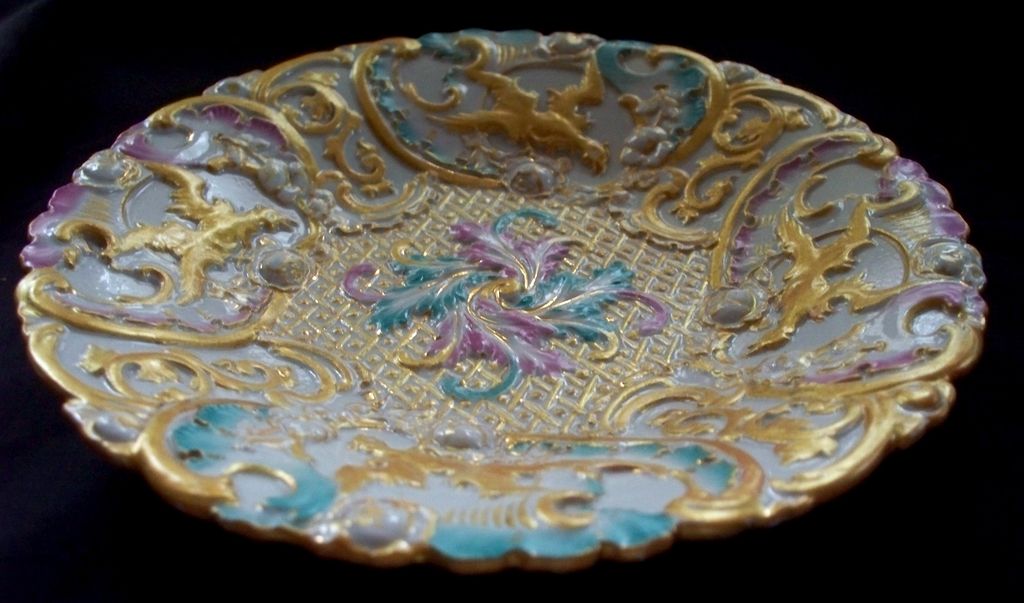 Rare Antique Meissen Molded Plate/Bowl Phoenix & Roses circa 1860 Rare Antique Meissen Molded Plate/Bowl Phoenix & Roses circa 1860