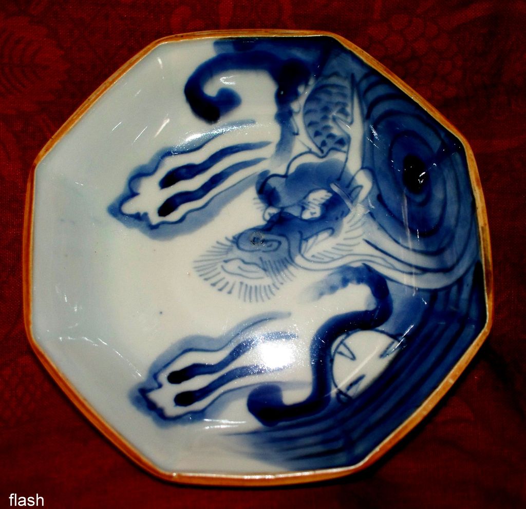 Antique Japanese Octagon Dragon Bowl with Girl's face Antique Japanese Octagon Dragon Bowl with Girl's face