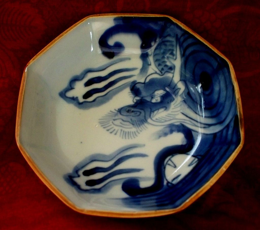 Antique Japanese Octagon Dragon Bowl with Girl's face Antique Japanese Octagon Dragon Bowl with Girl's face