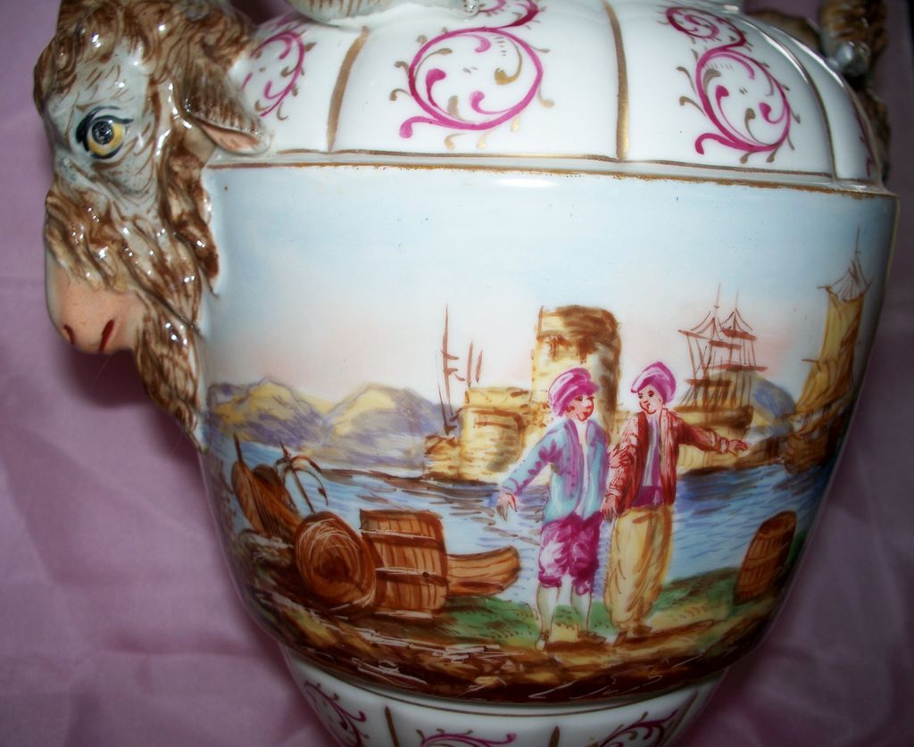 Antique Large KPM Porcelain Vase or Urn Ram's Head Handles Antique Large KPM Porcelain Vase or Urn Ram's Head Handles