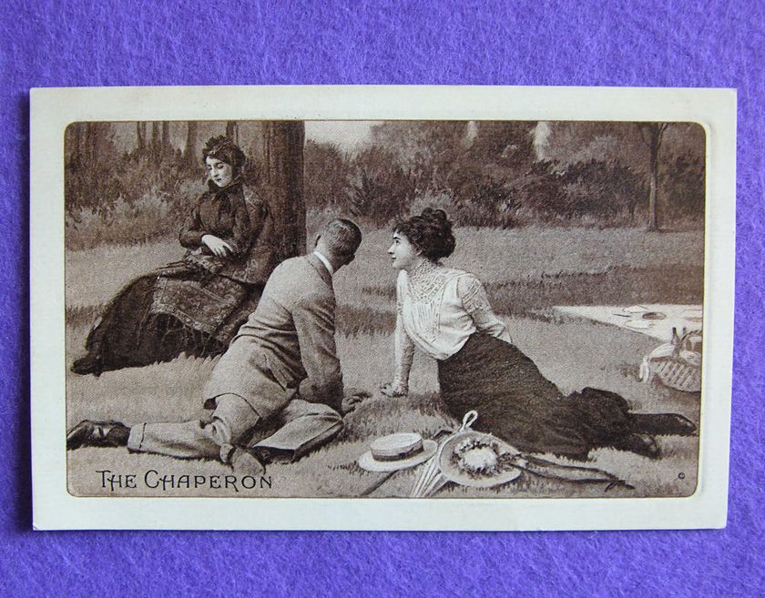 THE CHAPERON & Romantic Couple on a Picnic Antique Postcard THE CHAPERON & Romantic Couple on a Picnic Antique Postcard