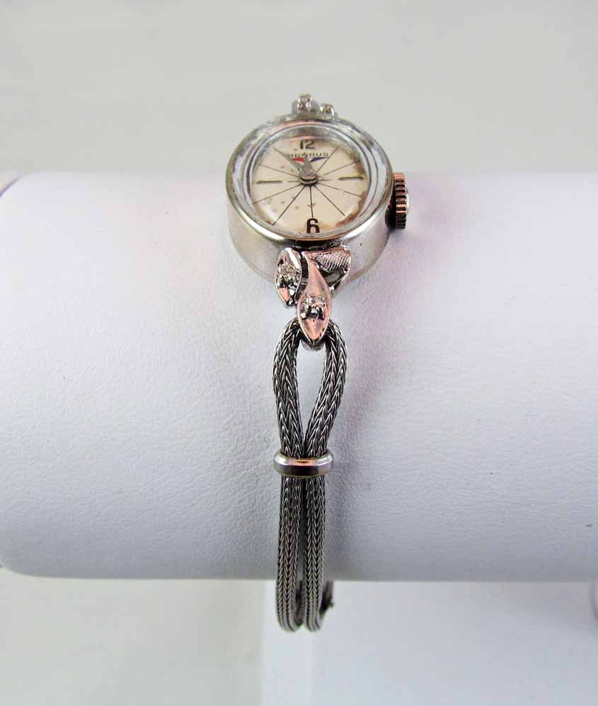 Vintage c.1930's BENRUS Solid 14k White Gold Womens Watch with Four Diamonds Vintage c.1930's BENRUS Solid 14k White Gold Womens Watch with Four Diamonds