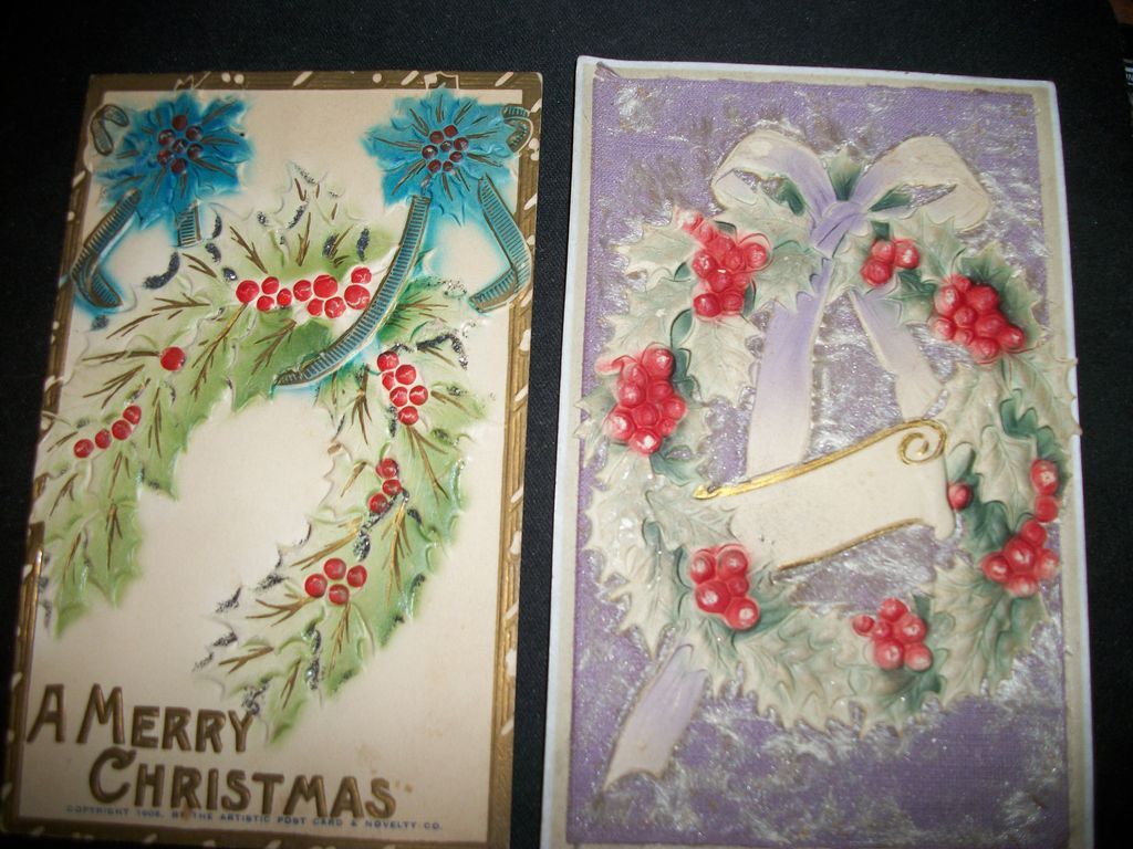 2 1900's Embossed Christmas postcards Free P&I 2 1900's Embossed Christmas postcards Free P&I