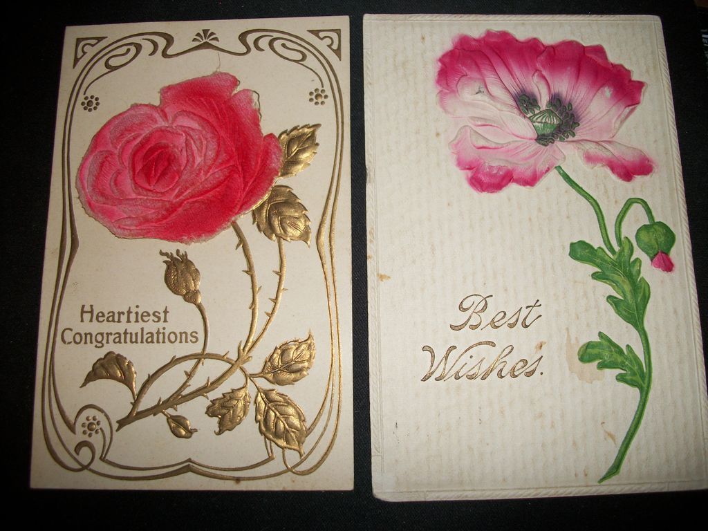 2 Embossed Flower Postcards printed in Germany Free P&I 2 Embossed Flower Postcards printed in Germany Free P&I