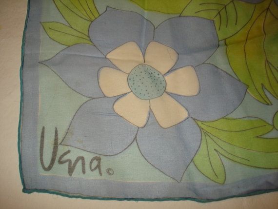Vintage VERA Sheer Scarf, Blue / Green, 22x23 Vintage VERA Sheer Scarf, Blue / Green, 22x23
