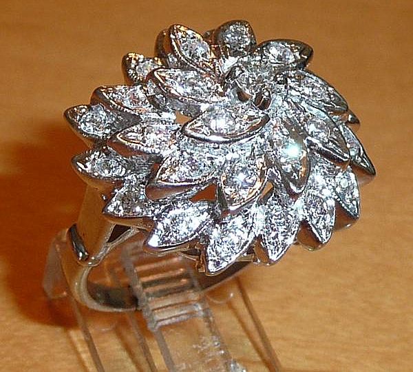 Vintage 14K White Gold Diamond Cluster Cocktail Ring Vintage 14K White Gold Diamond Cluster Cocktail Ring