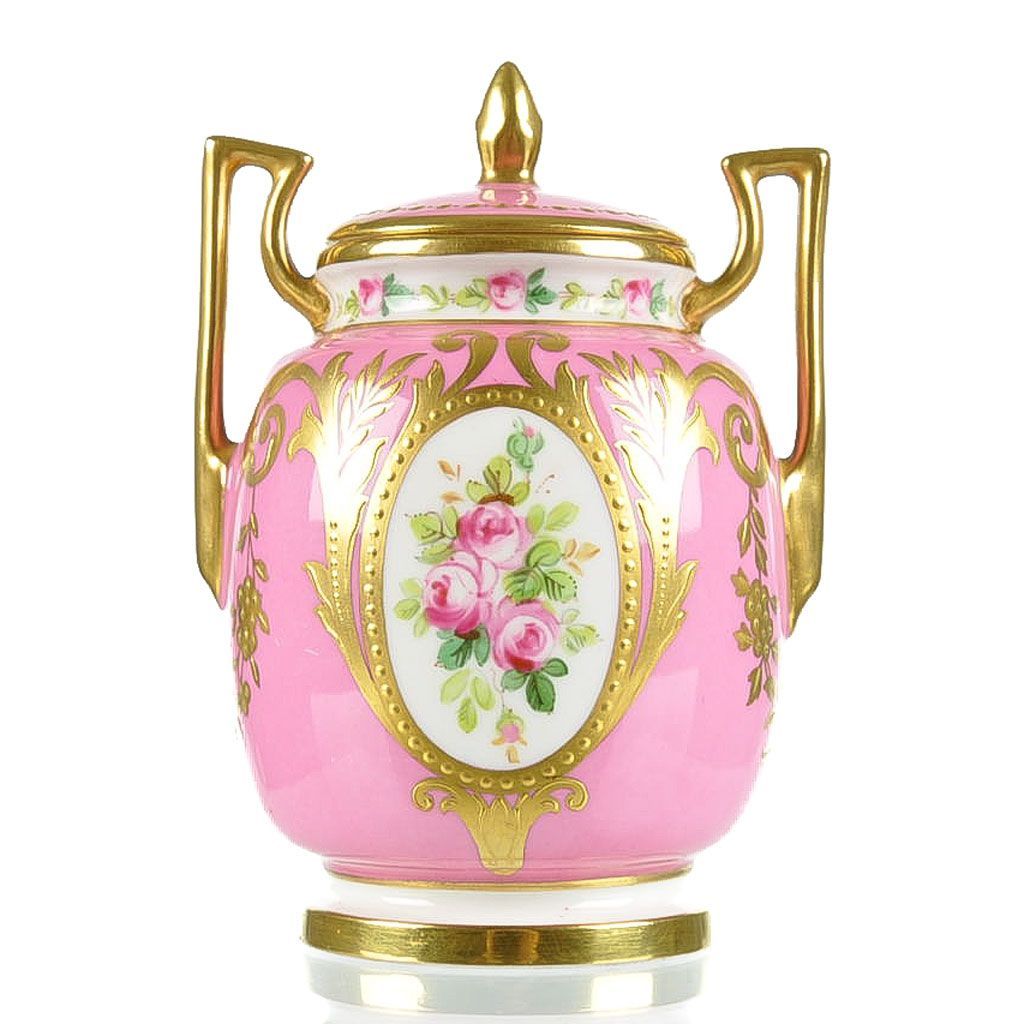 Minton Hand Painted Rose Pink Porcelain Vase with Raised Gold Gilding Minton Hand Painted Rose Pink Porcelain Vase with Raised Gold Gilding