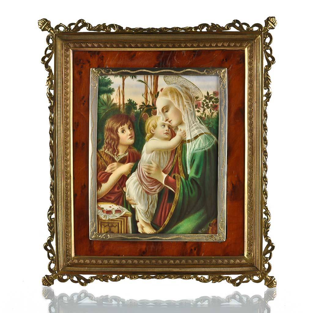 Antique Miniature Painting Madonna and Child with Saint John the Baptist Antique Miniature Painting Madonna and Child with Saint John the Baptist