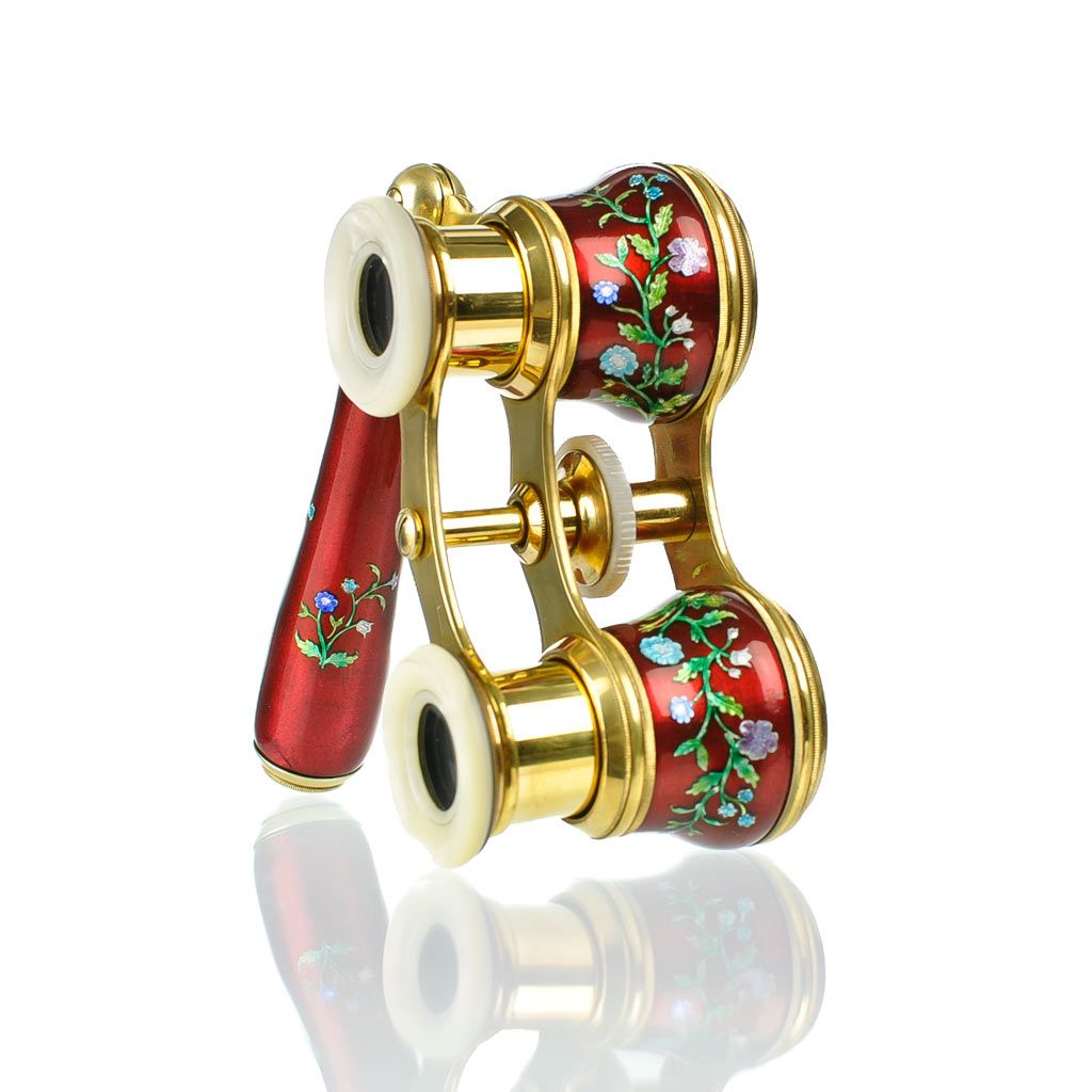 Antique French Ruby Red Enamel Opera Glasses with Mother of Pearl & Ormolu Antique French Ruby Red Enamel Opera Glasses with Mother of Pearl & Ormolu