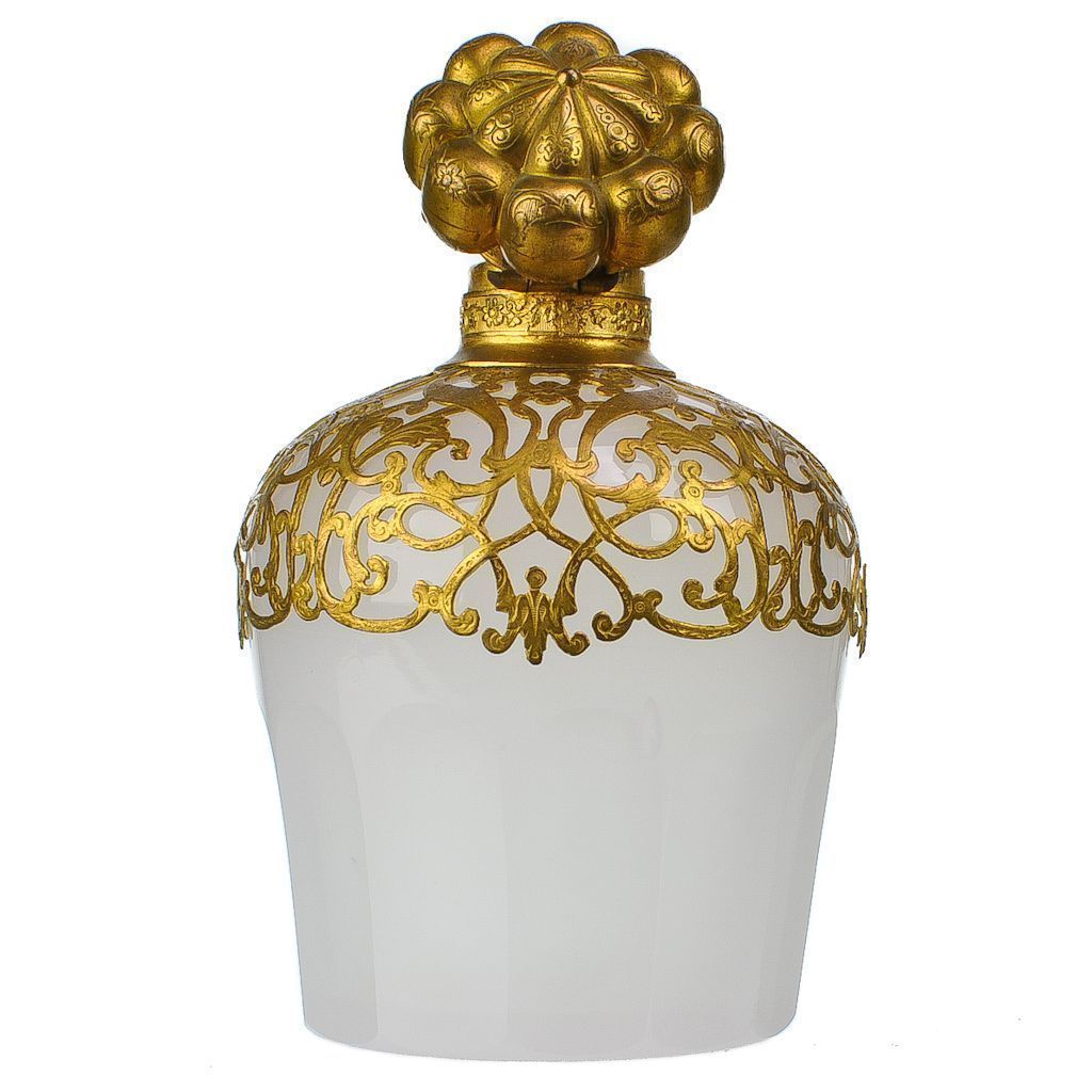 Antique French Palais Royal White Opaline Scent Bottle with Dore Bronze Mounts Antique French Palais Royal White Opaline Scent Bottle with Dore Bronze Mounts