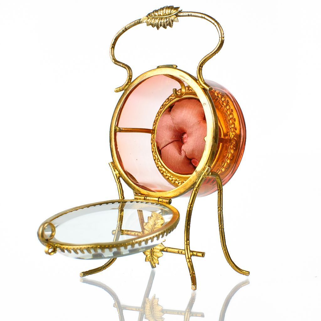 Antique French Glass & Gilt Ormolu Pocket Watch Holder - Jewelry Display Box Napoleon III Antique French Glass & Gilt Ormolu Pocket Watch Holder - Jewelry Display Box Napoleon III