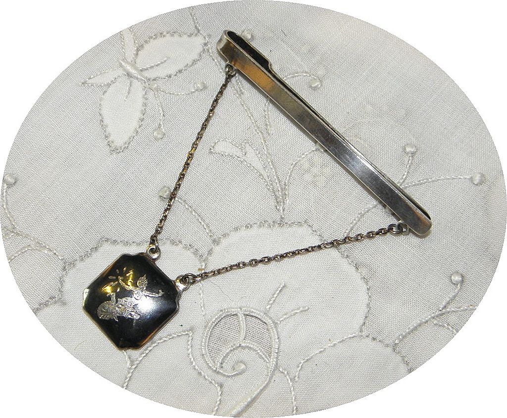 Vintage Siam Sterling Niello Temple Goddess Tie Clasp Vintage Siam Sterling Niello Temple Goddess Tie Clasp