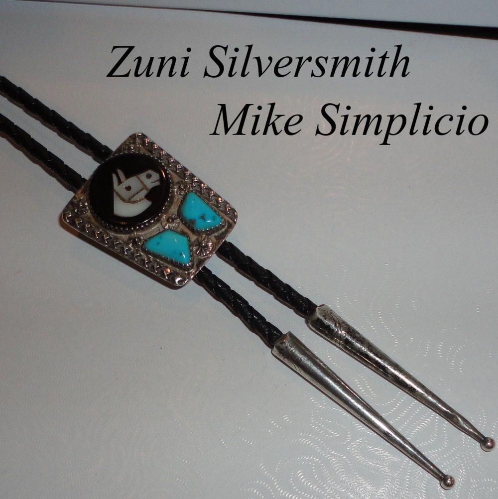 Zuni Native American Mike Simplicio Stone Inlaid Horse Turquoise Bolo Tie Zuni Native American Mike Simplicio Stone Inlaid Horse Turquoise Bolo Tie