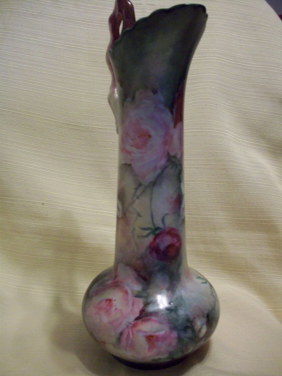 Rare Gorgeous P.H. Leonard Limoges Hand Painted Rose Ewer Pitcher Vase Tankard, Twisted Ribbon Handle, Artist Pifer Signed,Ca 1898-1908 Rare Gorgeous P.H. Leonard Limoges Hand Painted Rose Ewer Pitcher Vase Tankard, Twisted Ribbon Handle, Artist Pifer Signed,Ca 1898-1908