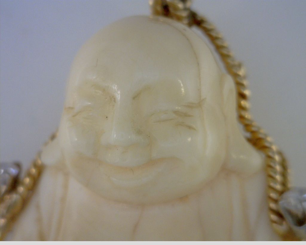 Art Deco Pre-ban Ivory Buddha & Diamonds 14kt Gold Pendant Art Deco Pre-ban Ivory Buddha & Diamonds 14kt Gold Pendant
