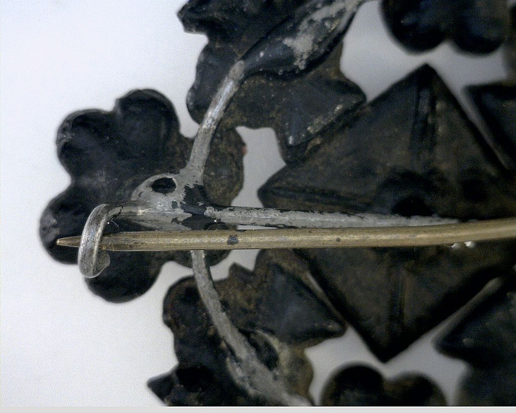 French Jet pin, black opaque glass Brooch, Mid 19th Century, Queen Victoria French Jet pin, black opaque glass Brooch, Mid 19th Century, Queen Victoria