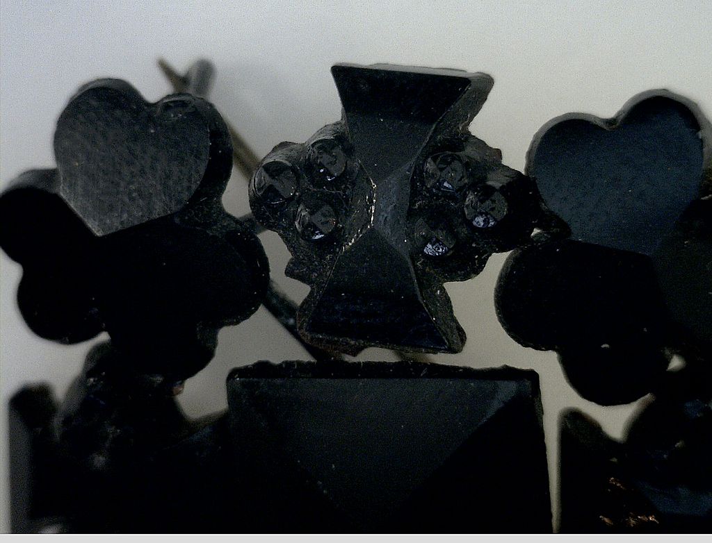 French Jet pin, black opaque glass Brooch, Mid 19th Century, Queen Victoria French Jet pin, black opaque glass Brooch, Mid 19th Century, Queen Victoria