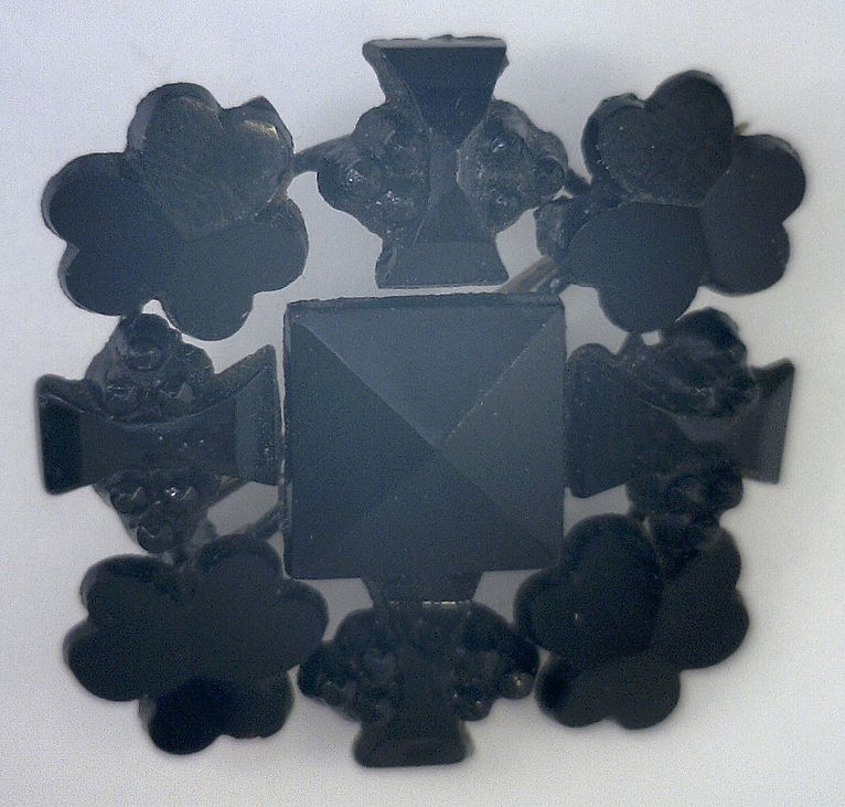 French Jet pin, black opaque glass Brooch, Mid 19th Century, Queen Victoria French Jet pin, black opaque glass Brooch, Mid 19th Century, Queen Victoria