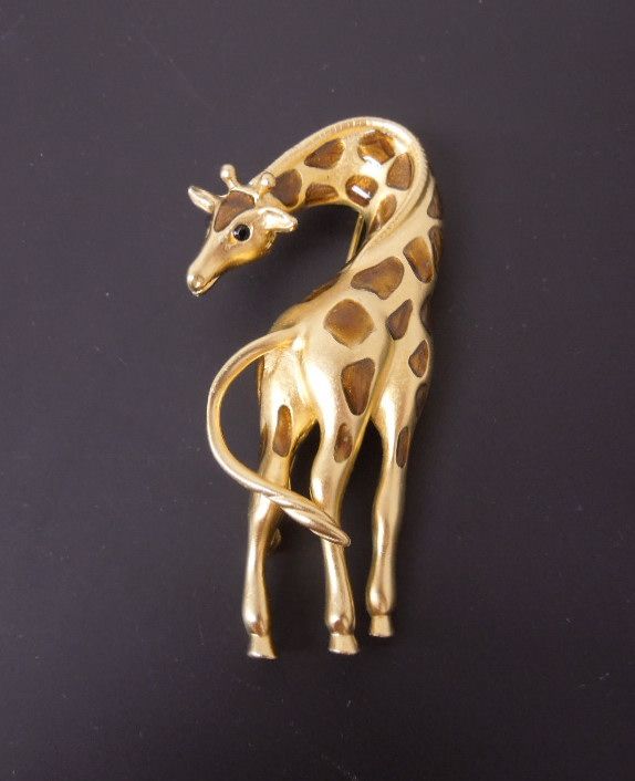Whimsical Golden Giraffe Brooch with Enameled Spots Whimsical Golden Giraffe Brooch with Enameled Spots
