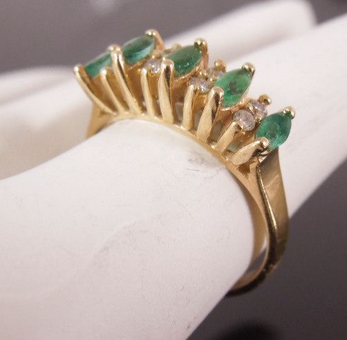 Estate 14K Emerald Marquise Diamond Ring, size 6 Estate 14K Emerald Marquise Diamond Ring, size 6