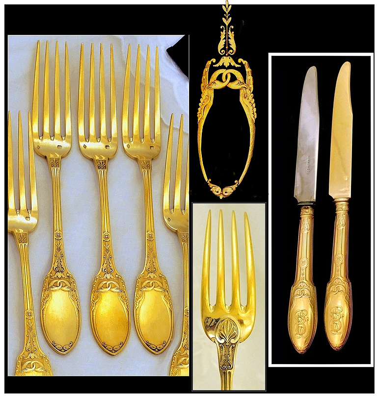 Regina Benvenisti: French Empire Sterling Vermeil Flatware Set 60 PC Regina Benvenisti: French Empire Sterling Vermeil Flatware Set 60 PC