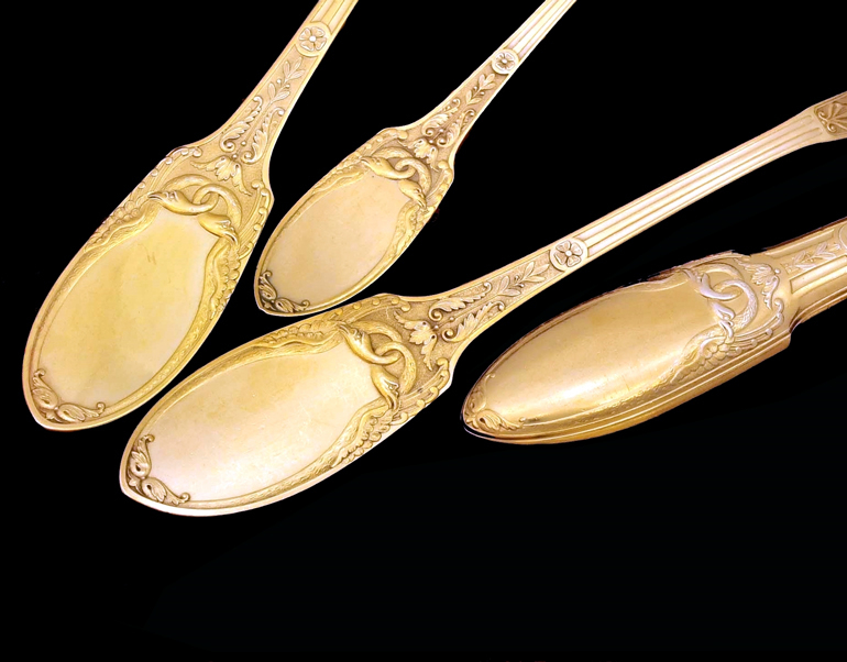 Regina Benvenisti: French Empire Sterling Vermeil Flatware Set 60 PC Regina Benvenisti: French Empire Sterling Vermeil Flatware Set 60 PC