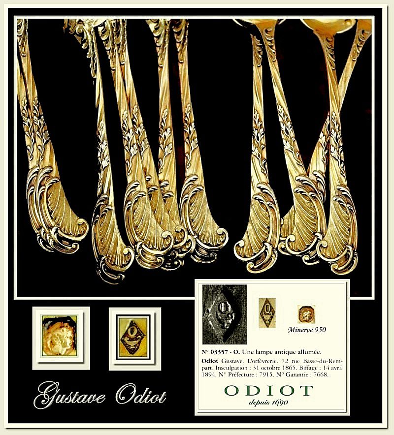 ODIOT Gustave : 12 Vermeil Sterling Silver Ice Cream Spoons ODIOT Gustave : 12 Vermeil Sterling Silver Ice Cream Spoons