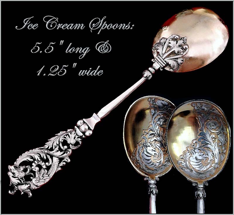 COMPERE: 1888 Antique French Sterling & Vermeil Ice Cream Service COMPERE: 1888 Antique French Sterling & Vermeil Ice Cream Service