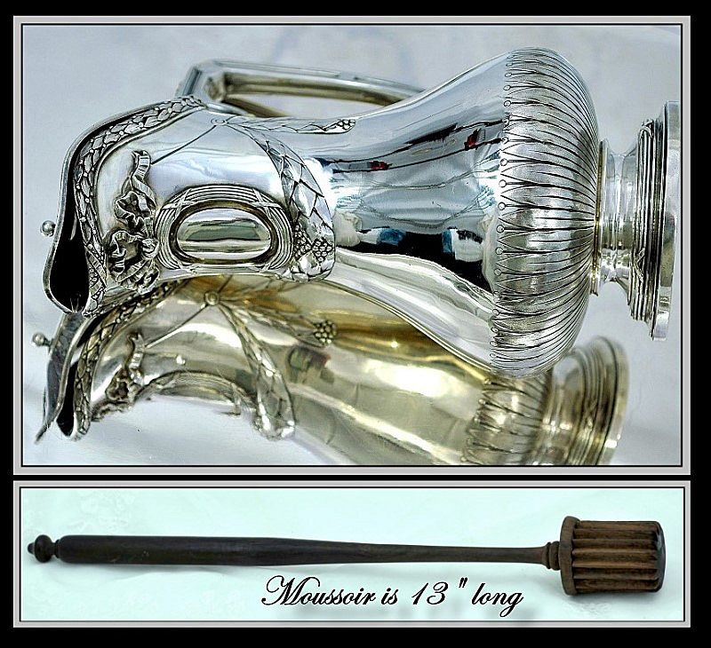 DEBAIN : Unique Antique French Sterling Silver Chocolate Pot Louis XVI Style, Moussoir DEBAIN : Unique Antique French Sterling Silver Chocolate Pot Louis XVI Style, Moussoir